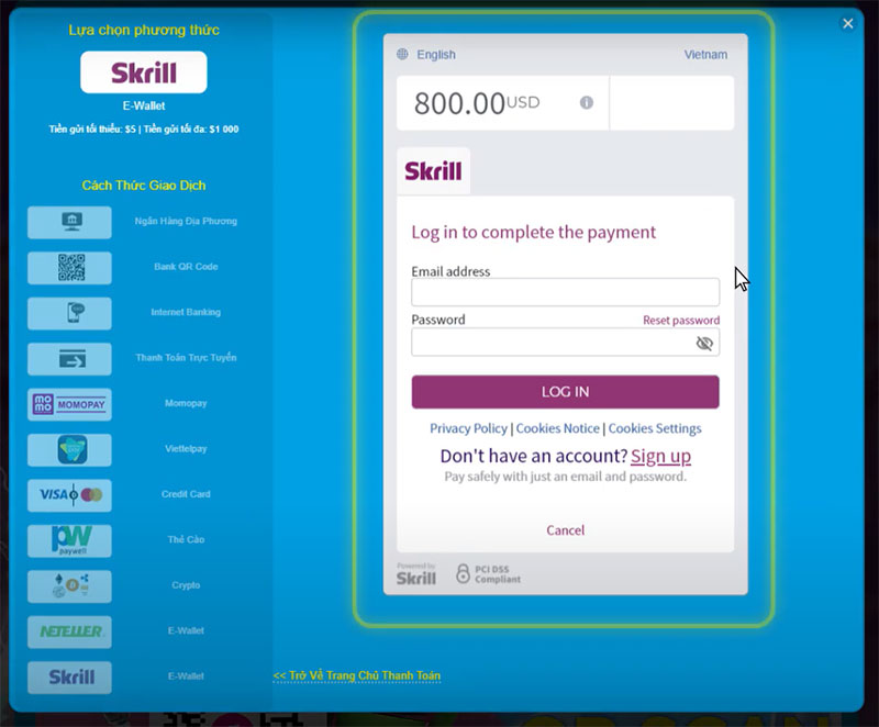 nạp tiền nhanh bằng skrill