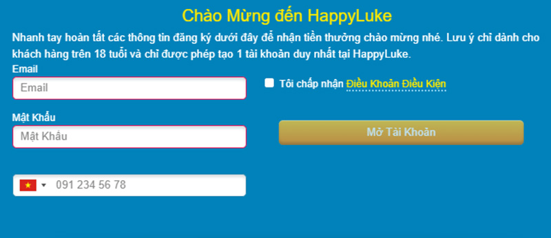 các bước xác minh tài khoản Happyluke