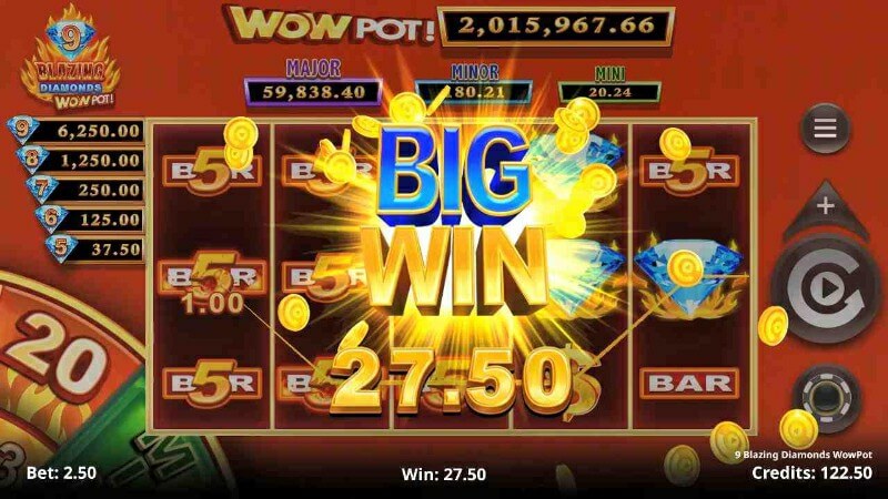 9 Blazing Diamonds Wowpot với nhiều tỷ lệ đổi thưởng